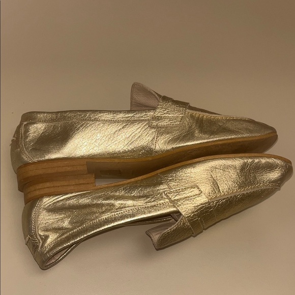 Free People Metallic Gold Leather Loafers size 37 or 7 - Picture 8 of 13